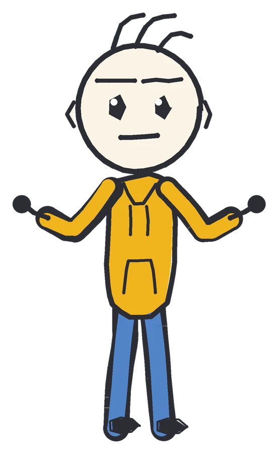 Zee, the skeptical sidekick of the channel, drawn in the yellow hoodie, standing and looking curious.